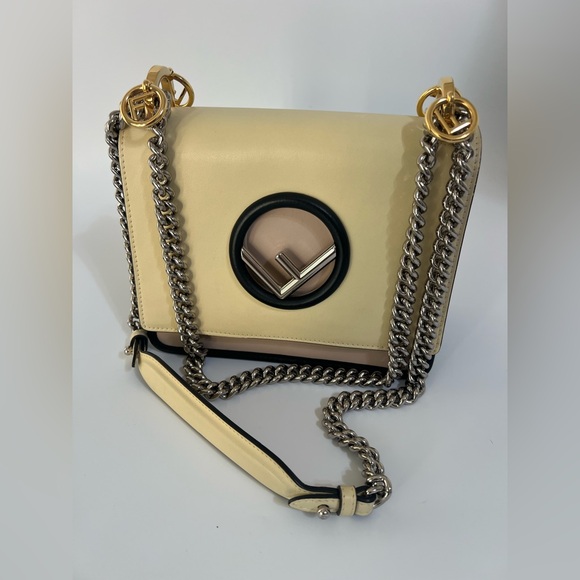 Fendi Kan Tri Color Yellow Beige Blue Chain Strap Authentic - Picture 8 of 16